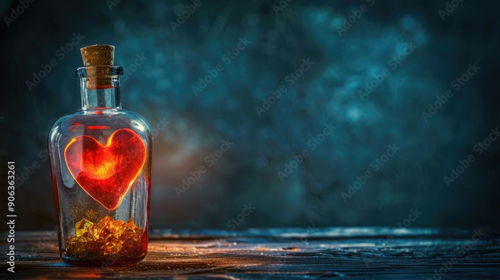 Romantic heart in a bottle, featuring a clear section for a message. Space for text at the top or bottom. Romantic heart in a bottle, featuring a clear section for a message. Space for text at the top or bottom.