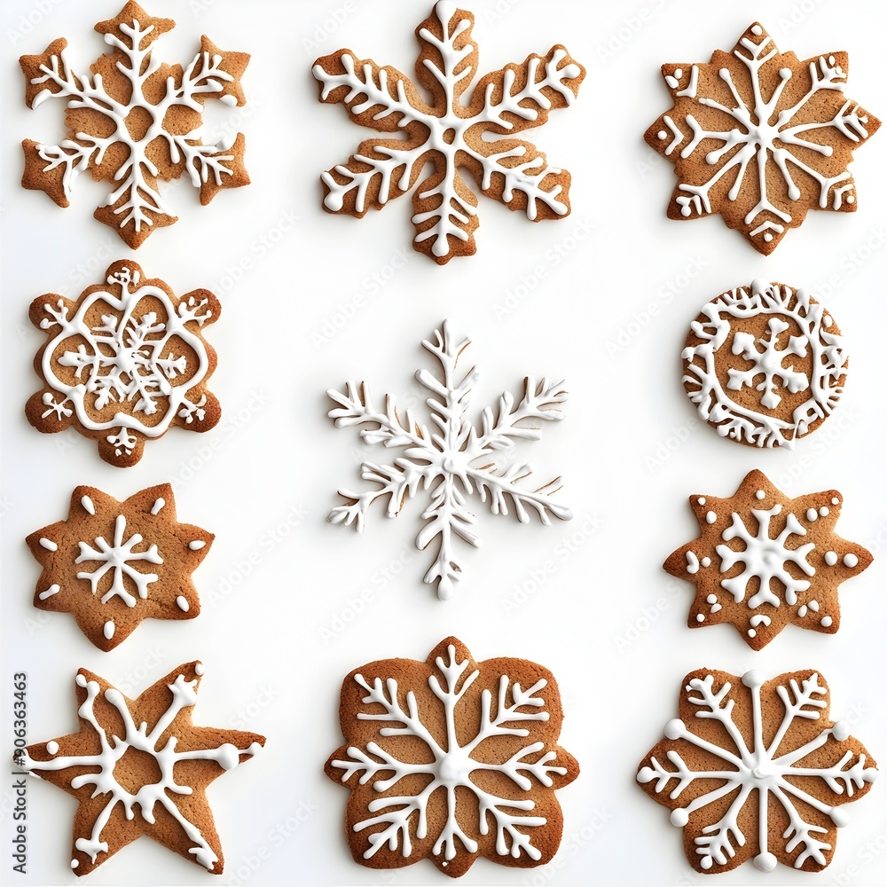 Snowflake Border Framing Festive Cookie Gifts on Solid White Background Snowflake Border Framing Festive Cookie Gifts on Solid White Background