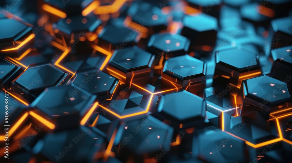 Obraz premium Abstract Hexagon Pattern with Neon Lights