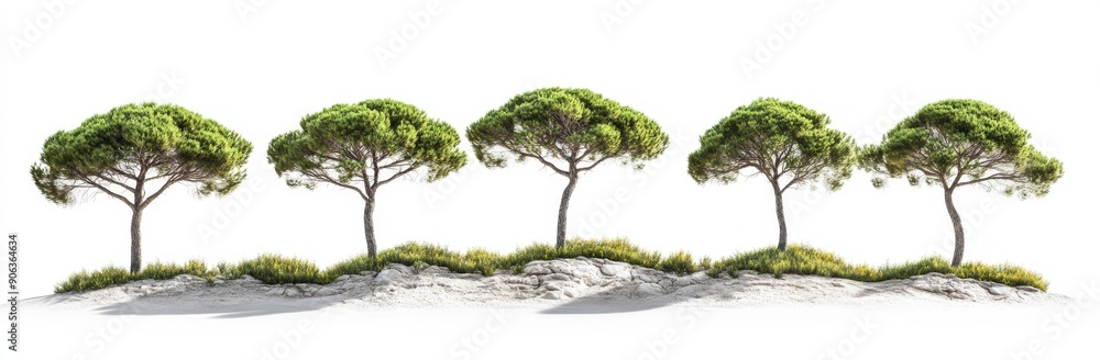 Illustration of an isolated medium pine tree on a transparent background in 3D Illustration of an isolated medium pine tree on a transparent background in 3D