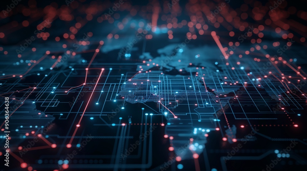 Fototapeta premium Technology background using world map circuit board