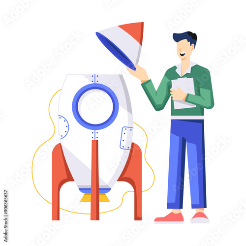 A flat character illustration of project launch  

