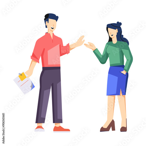 A flat style illustration of colleagues talking 

