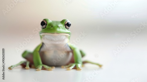 Green Frog Sitting Calmly on a Surface in Natural Light