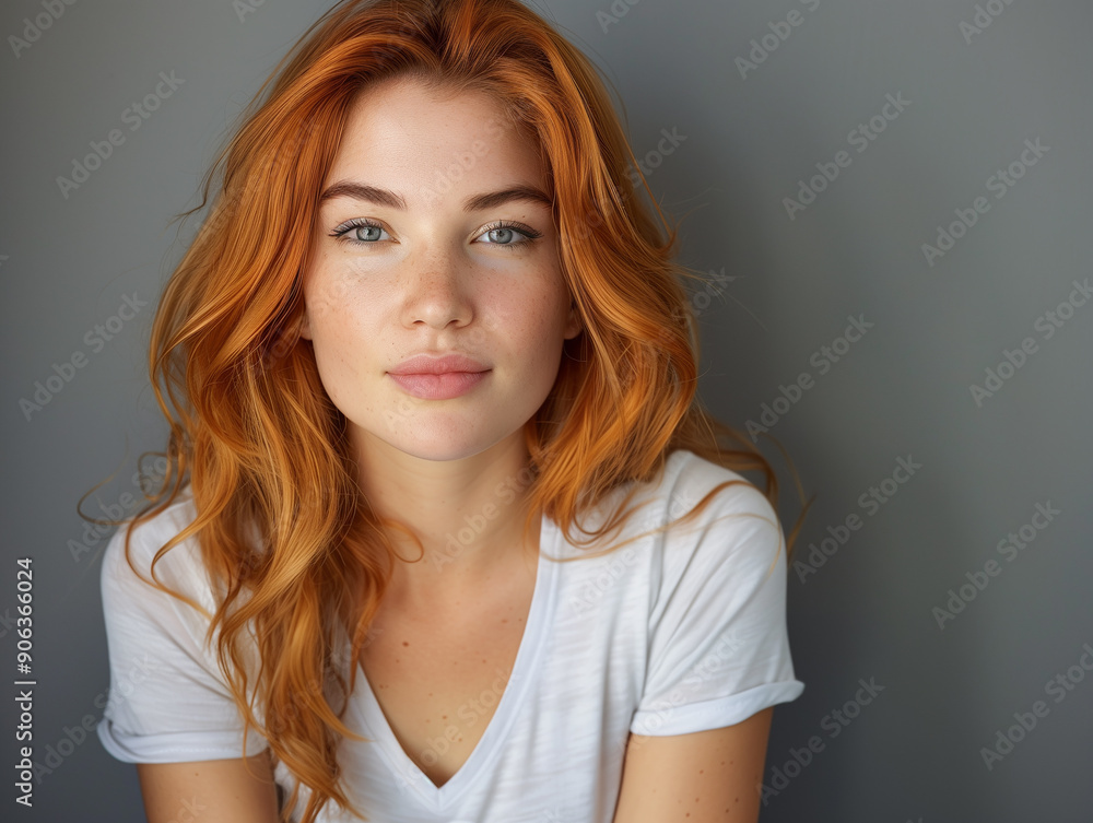 Happy redhead person woman portrait. Beauty model with fashion make-up, long red hairstyle and beautiful face. Beauty salon, cosmetic, hair and skin care concept Happy redhead person woman portrait. Beauty model with fashion make-up, long red hairstyle and beautiful face. Beauty salon, cosmetic, hair and skin care concept
