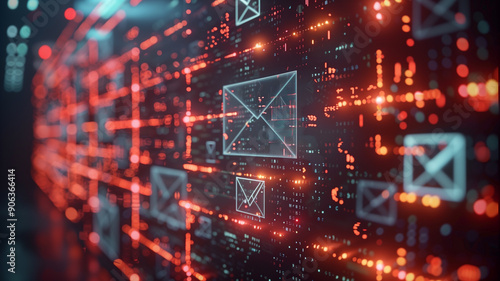 A series of emails sent and tracked on a digital dashboard, email marketing concept.