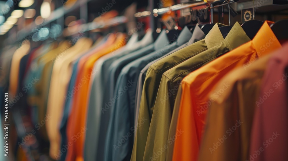 Colorful Shirts Hanging On Racks in a Clothing Store Colorful Shirts Hanging On Racks in a Clothing Store