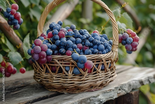 Wallpaper Mural Freshly Harvested Grapes in a Rustic Basket Torontodigital.ca