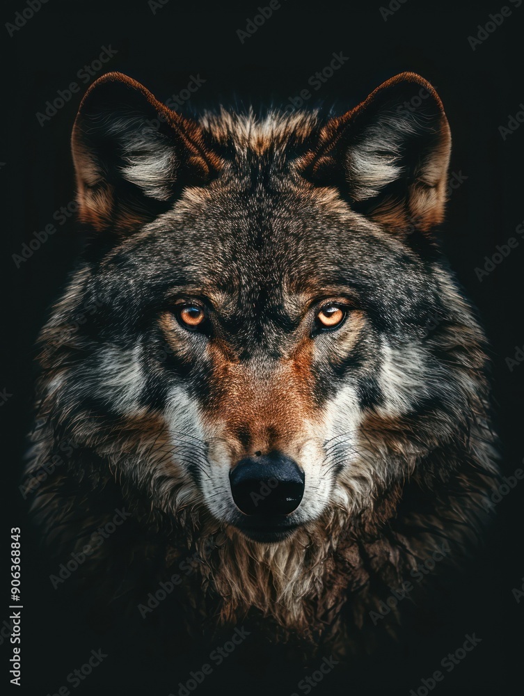 Realistic close-up of a wolf with brown and gray fur Realistic close-up of a wolf with brown and gray fur