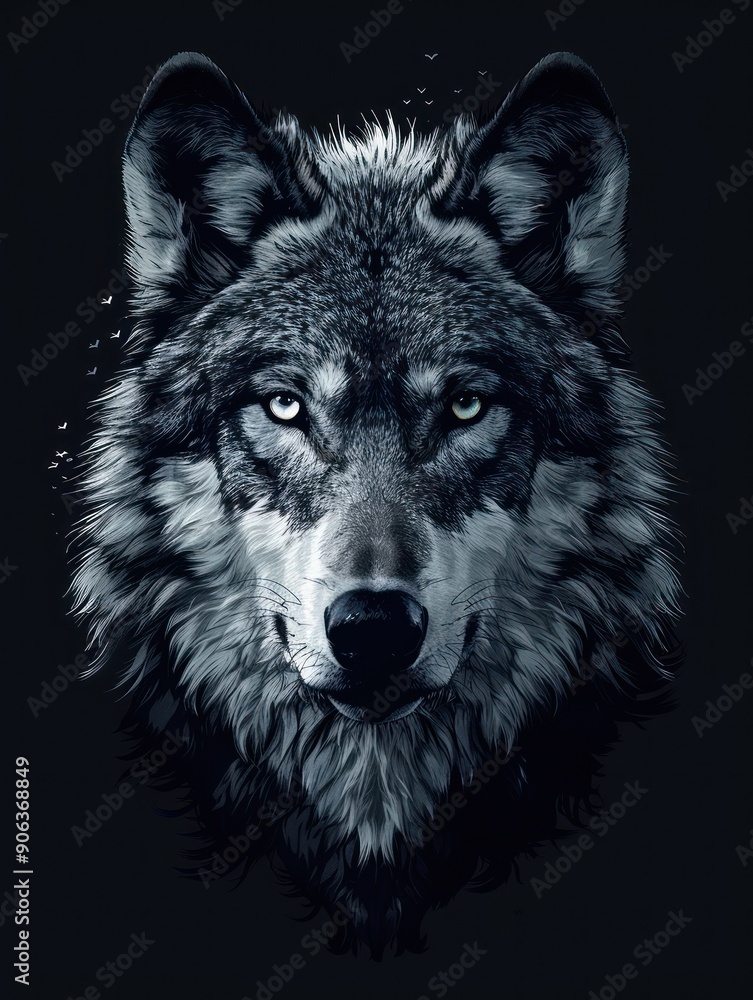Monochrome image of a wolf with dual-colored piercing eyes Monochrome image of a wolf with dual-colored piercing eyes