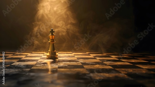 Artistic depiction of a chessboard with a spotlight on the king, emphasizing the role of leadership and strategy in achieving business success and outmaneuvering competitors photo