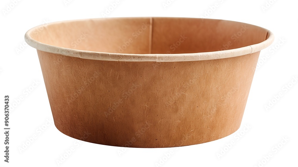 Side view closeup of empty single brown paper bowl isolated on white background with clipping path : Generative AI Side view closeup of empty single brown paper bowl isolated on white background with clipping path : Generative AI