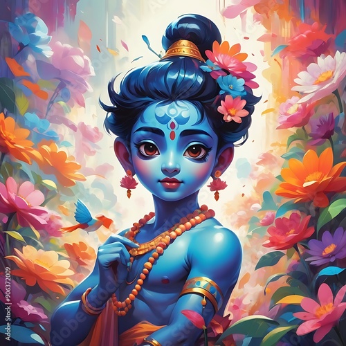 Lord God Shri krishna, painting, abstract, illustration, vector, photo