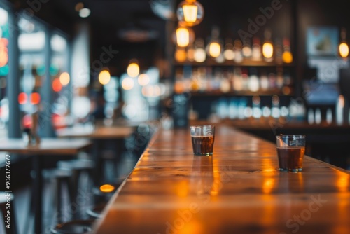 Cozy Bar Interior With Dark Drink and Bottles on Shelves in Evening Light