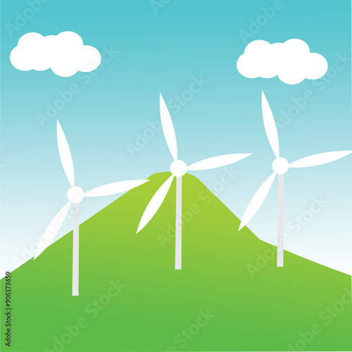 illustration of a view of a windmill in the mountains