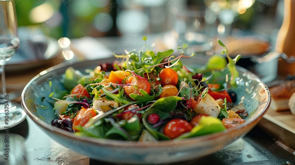The culinary delights of the Mediterranean with this exquisite salad captured in the ambiance of a sophisticated restaurant Bathed in the gentle glow of low light photography captured : Generative AI The culinary delights of the Mediterranean with this exquisite salad captured in the ambiance of a sophisticated restaurant Bathed in the gentle glow of low light photography captured : Generative AI