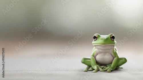 Green Frog Sitting Calmly on a Surface in Natural Light