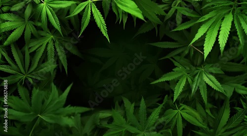 Close-up view of green cannabis leaves forming a dense pattern
