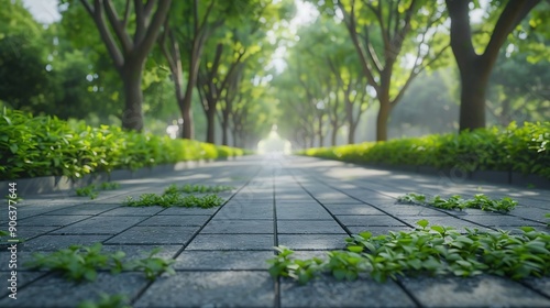 Wallpaper Mural empty floor road and green plant in quiet city park : Generative AI Torontodigital.ca
