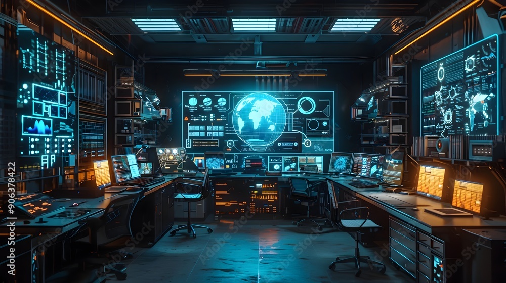 High Tech Futuristic Laboratory with Holographic Displays and Advanced Technology High Tech Futuristic Laboratory with Holographic Displays and Advanced Technology