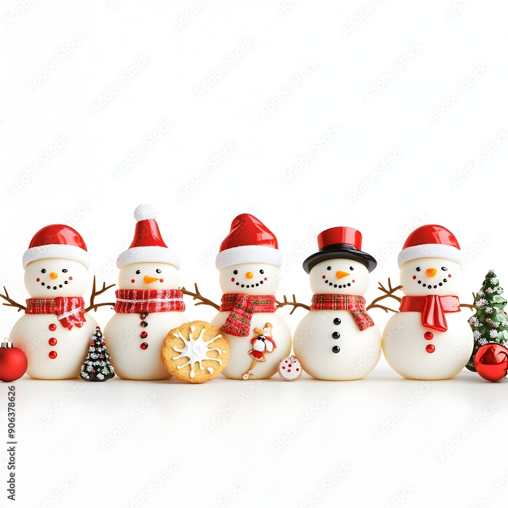 Vibrant Christmas Snowman Cookies and Gift Border on White Background