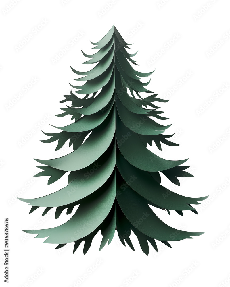 Obraz premium Christmas fir. Cutout green christmas tree 3d paper style