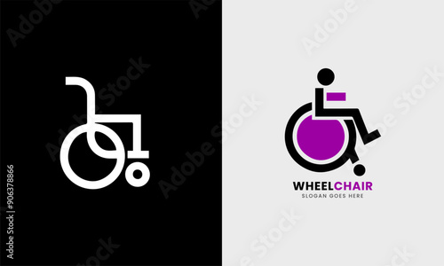 Patient Wheel chair, clinic physical people medical hospital care chair seat support logo icon graphic design