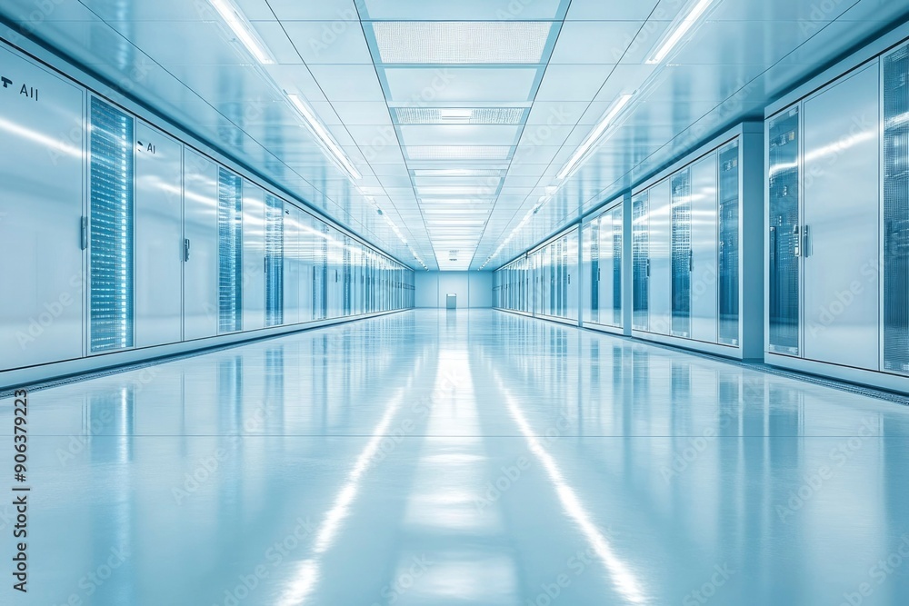 A Long, Sterile Corridor Lined with Metallic Cabinets and Doors A Long, Sterile Corridor Lined with Metallic Cabinets and Doors