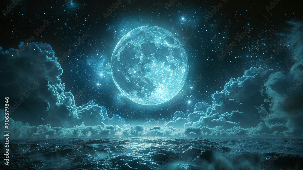 Mysterious full moon casting a soft glow in the sky creating a tranquil and mysterious ambiance Mysterious full moon casting a soft glow in the sky creating a tranquil and mysterious ambiance