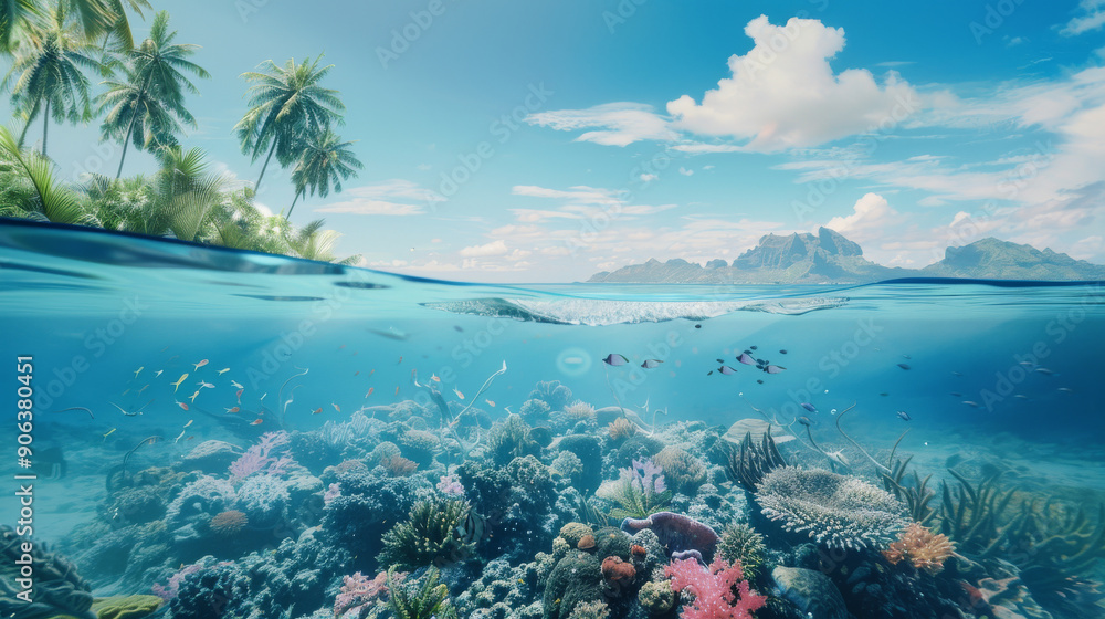 A breathtaking underwater scene with vibrant coral reefs, colorful fish, and a picturesque tropical backdrop, capturing the beauty of marine life. A breathtaking underwater scene with vibrant coral reefs, colorful fish, and a picturesque tropical backdrop, capturing the beauty of marine life.