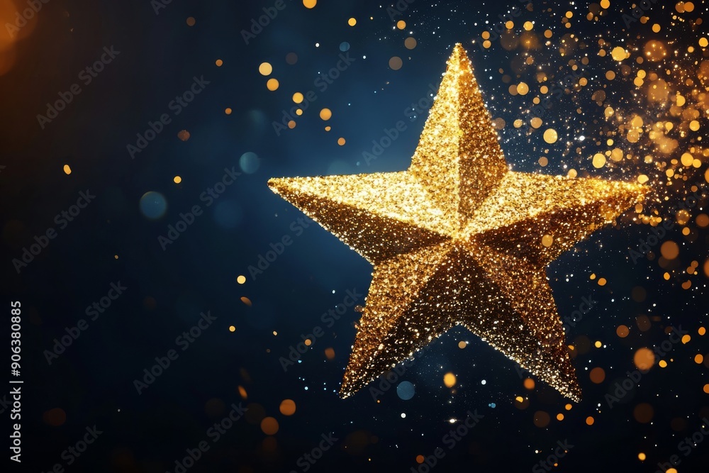 3d rendering of golden star with glitter and light effects on dark background 3d rendering of golden star with glitter and light effects on dark background