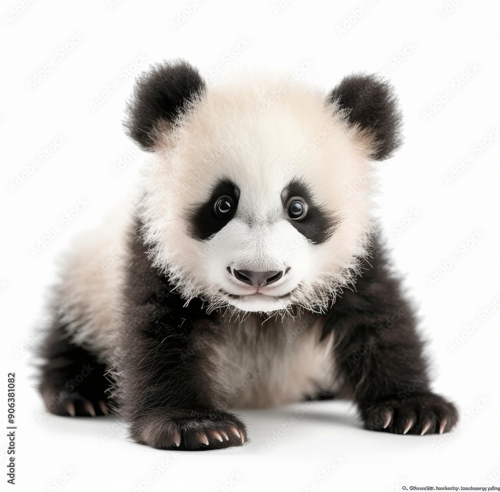 Adorable Panda Cub Sitting on White Background Adorable Panda Cub Sitting on White Background