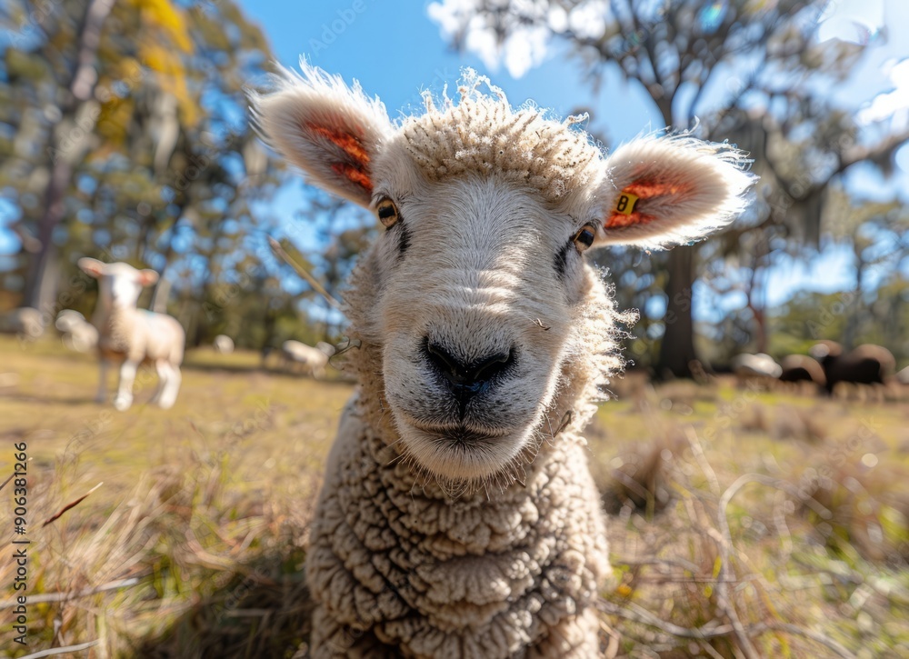Fototapeta premium Curious Sheep in a Field