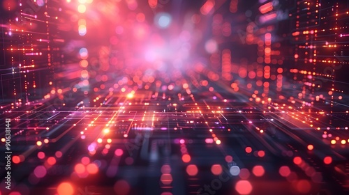 Wallpaper Mural Luminous Cyberspace Glowing Geometric Shapes and Data Pathways in a Vibrant High Tech Concept Torontodigital.ca