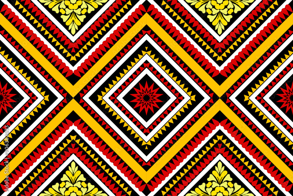 geometric pattern, traditional red, yellow design for background, carpet, wallpaper, clothing, wrapping, batik, fabric, embroidery vector pattern. geometric pattern, traditional red, yellow design for background, carpet, wallpaper, clothing, wrapping, batik, fabric, embroidery vector pattern.