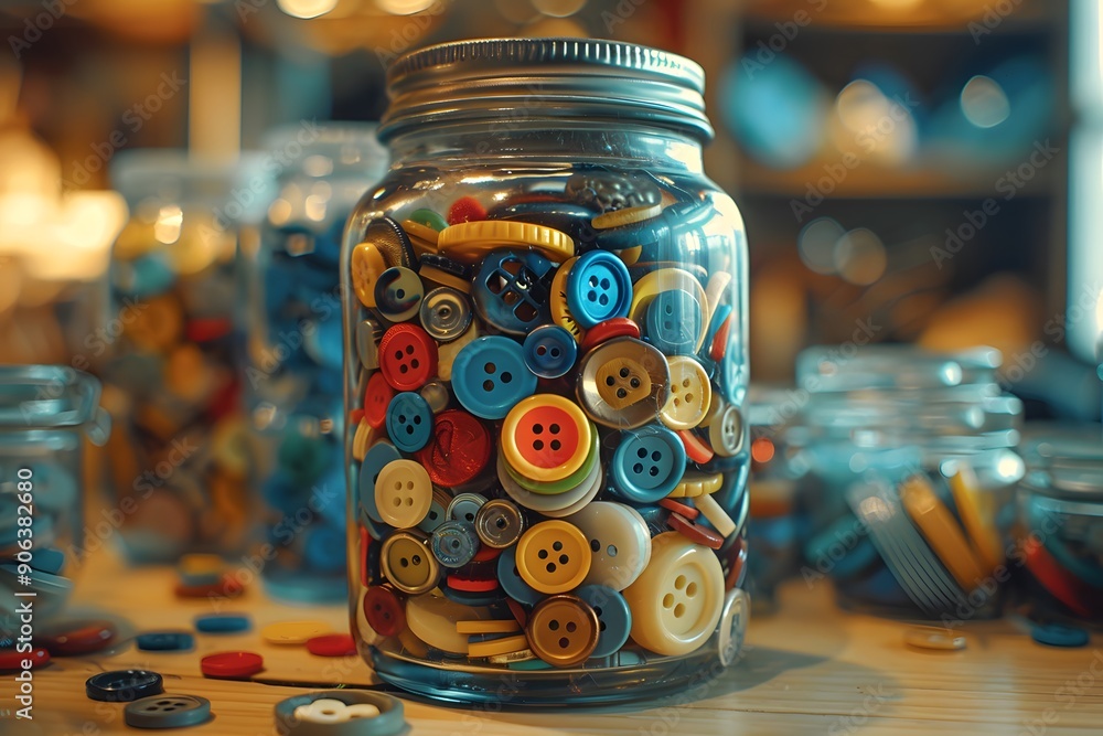 Colorful Collection of Buttons in a Jar Colorful Collection of Buttons in a Jar