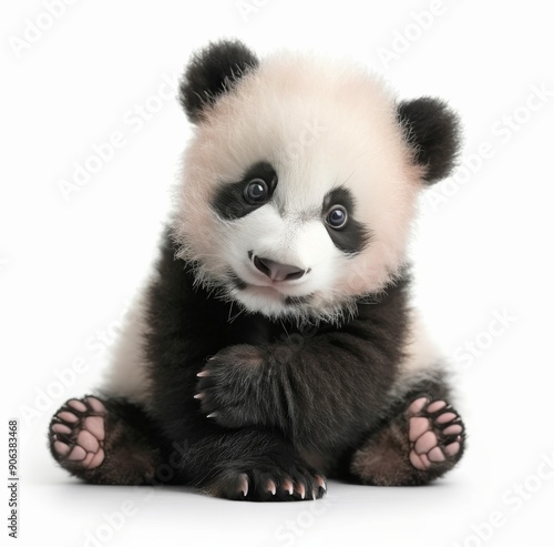 Cute Baby Panda Playing Among Soft Leaves in Natural Habitat