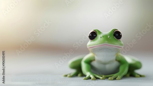 Green Frog Sitting Calmly on a Surface in Natural Light