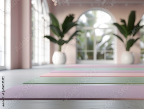 Yoga Mats Set Up for Morning Class in Tranquil Studio With Large Windows