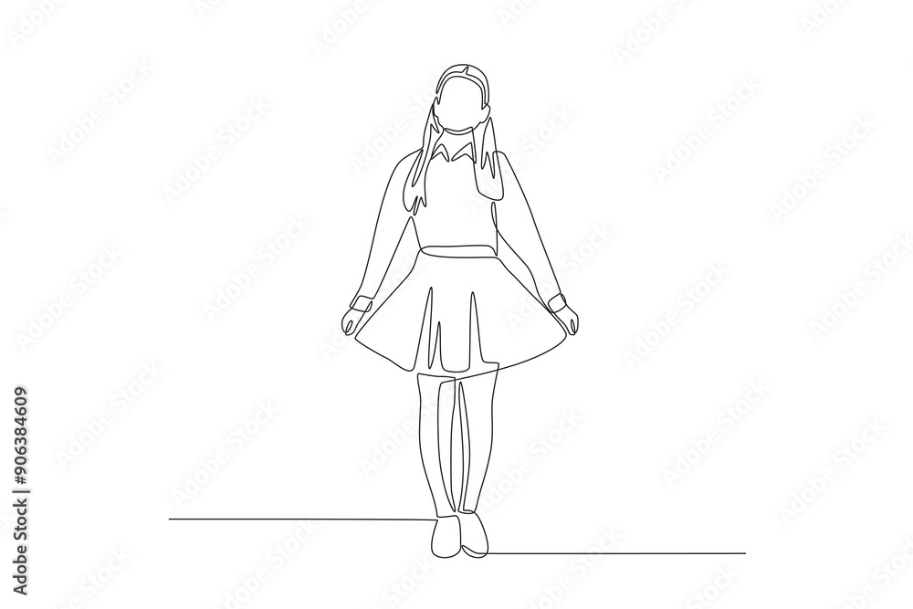 Girls preparing to go back to school. Back to school concept one-line drawing Girls preparing to go back to school. Back to school concept one-line drawing