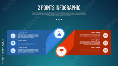 2 or two point template comparison versus things in infographic with creative box with circle edge with modern dark style for slide presentation