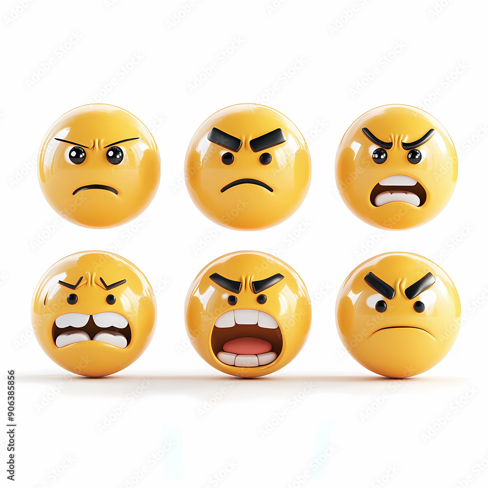 set of smileys with emotions, set of variety of yellow emoji faces with different facial expressions, stickers set of smileys with emotions, set of variety of yellow emoji faces with different facial expressions, stickers