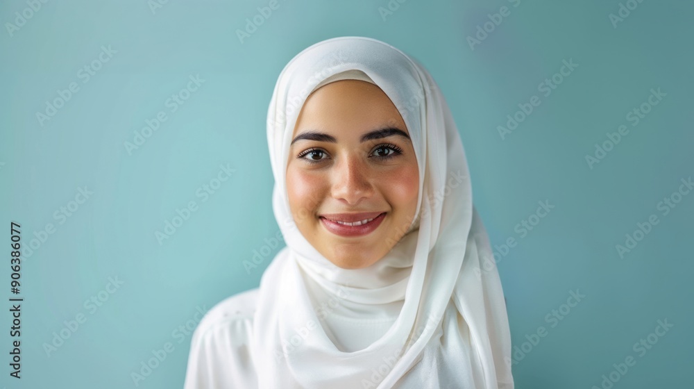 Smiling Young Woman in Hijab with Soft Pink Background.Generated image Smiling Young Woman in Hijab with Soft Pink Background.Generated image