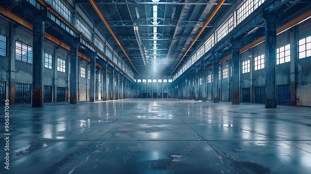 Wide shot of industrial hall empty and clean : Generative AI Wide shot of industrial hall empty and clean : Generative AI