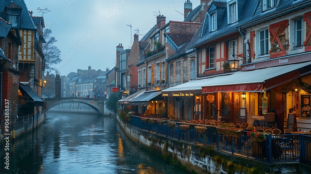 Amiens old town SaintLeu quarter embankment promenade of Somme river street restaurants and cafe typical houses stone bridge in historical city centre France landmarks HautsdeFrance Re : Generative AI Amiens old town SaintLeu quarter embankment promenade of Somme river street restaurants and cafe typical houses stone bridge in historical city centre France landmarks HautsdeFrance Re : Generative AI