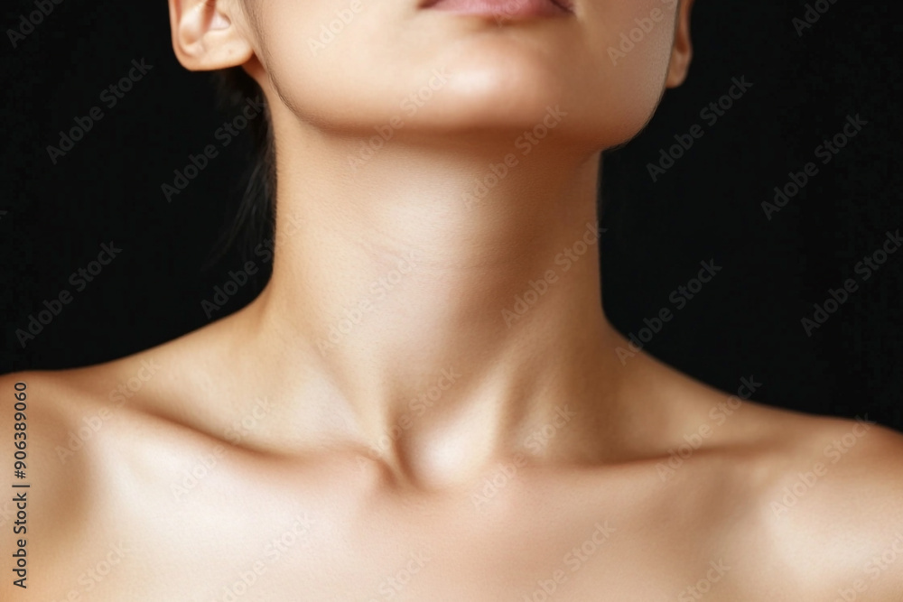 Female checking thyroid gland by herself, Concept of sore throat, Thyroid,pharyngitis, laryngitis, hypothyroidism, choking Female checking thyroid gland by herself, Concept of sore throat, Thyroid,pharyngitis, laryngitis, hypothyroidism, choking