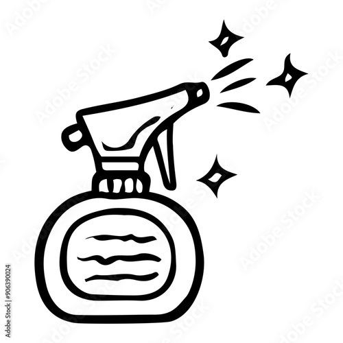 Can of cleaning spray hand drawn doodle. Washing things. Cleaning the house from dirt. Laundry room. Vector outline line art illustration.
