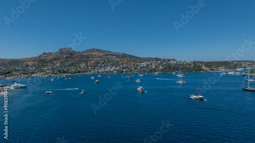 A top-down shot showcasing the sleek design of a modern yacht