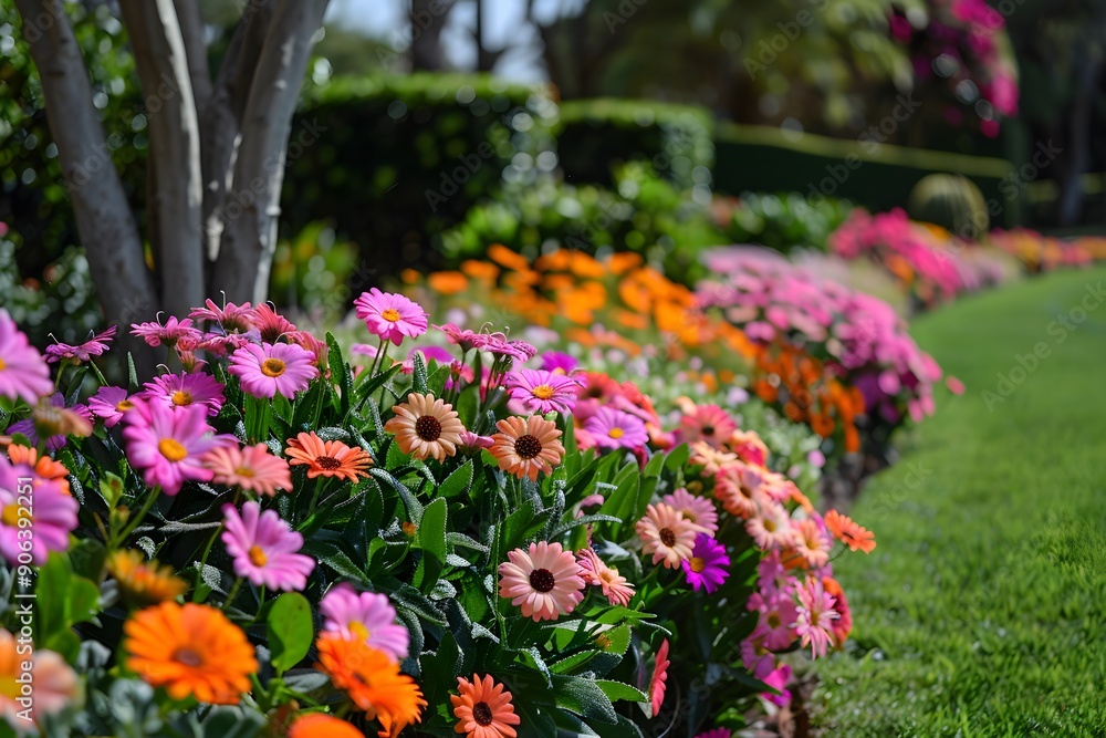 Vibrant Flower Bed in Full Bloom with Colorful Blossoms Vibrant Flower Bed in Full Bloom with Colorful Blossoms