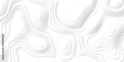 Abstract white paper cut background with lines. Background of the topographic map. White wave paper curved reliefs abstract background. Realistic papercut decoration textured with wavy layers.